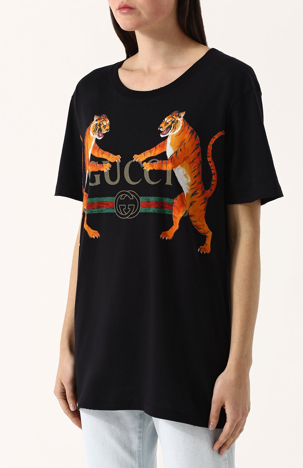 Хлопковая футболка свободного кроя с принтом GUCCI, арт. 492347/X3L16, фото 3