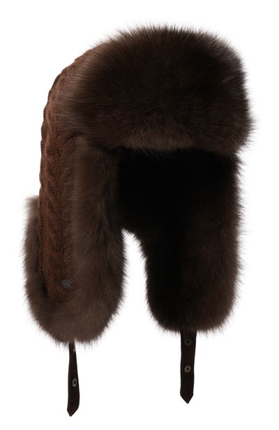 Женская кашемировая шапка-ушанка с мехом соболя BLACK SABLE, арт. BS-FHK-G