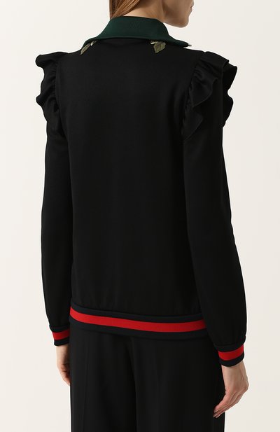 Кардиган на молнии с контрастной цветочной вышивкой GUCCI черного цвета по цене 107000 руб., арт. 479536/X9C11, фото 4 Кардиган на молнии с контрастной цветочной вышивкой GUCCI, арт. 479536/X9C11, фото 4