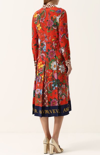 Приталенное шелковое платье-миди с принтом GUCCI, арт. 477336/ZJP71, фото 4