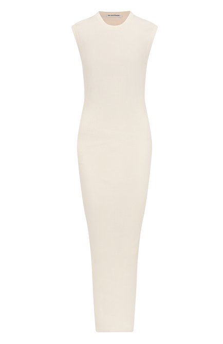 Женское хлопковое платье JIL SANDER кремвого цвета, арт. J40CT0202-J15410 | Фото 1 (Материал �сплава: Проставлено; Длина Ж (юбки, платья, шорты): Миди; Материал внешний: Хлопок; Драгоценные камни: Проставлено)