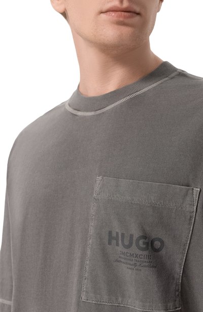 Хлопковая футболка HUGO BLUE темно-серого цвета по цене 8995 руб., арт. 50567896, фото 5 Хлопковая футболка HUGO BLUE, арт. 50567896, фото 5