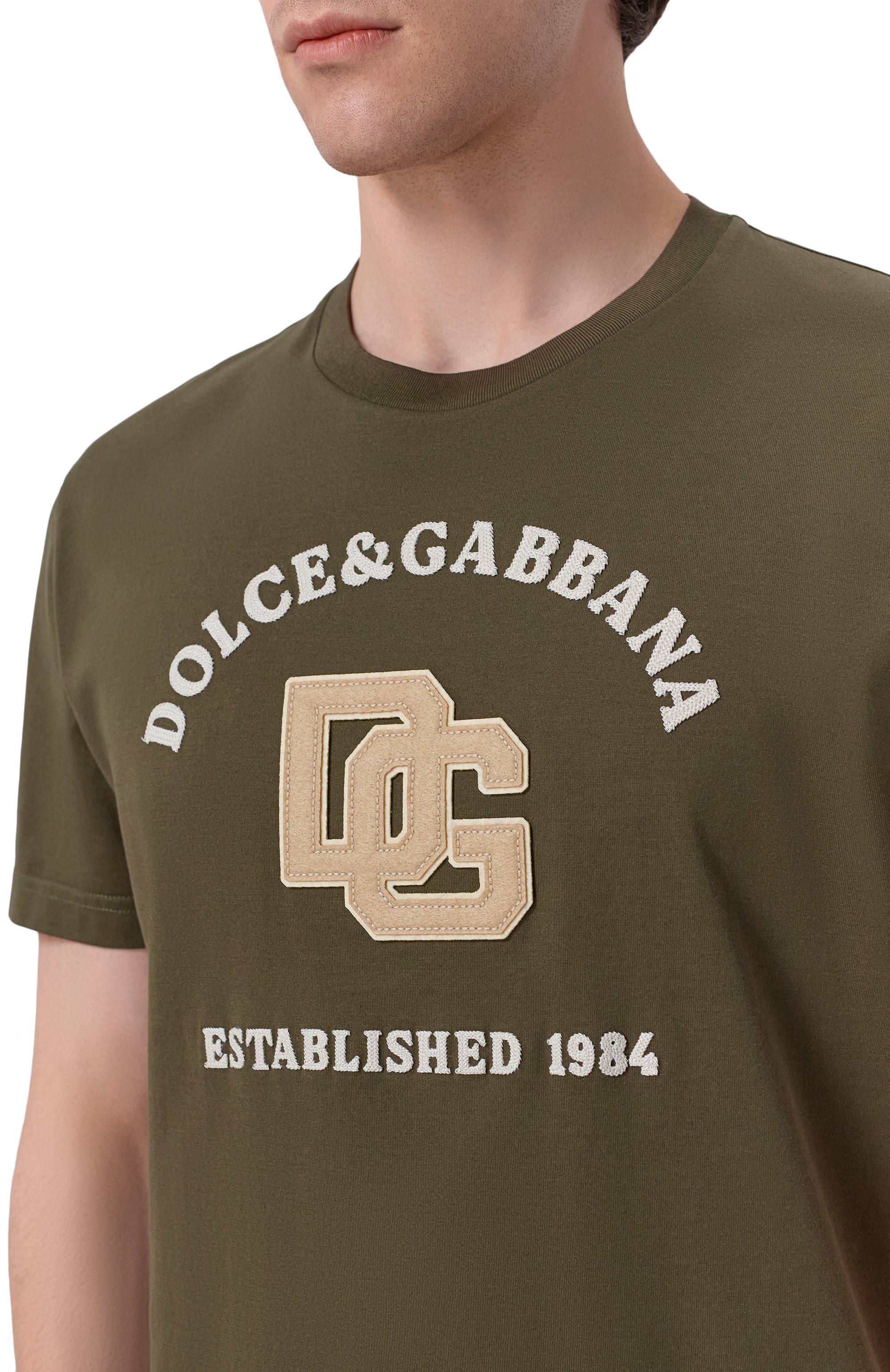 Хлопковая футболка DOLCE & GABBANA хаки цвета по цене 89950 руб., арт. G8RN8Z/G7PPA, фото 5 Хлопковая футболка DOLCE & GABBANA, арт. G8RN8Z/G7PPA, фото 5