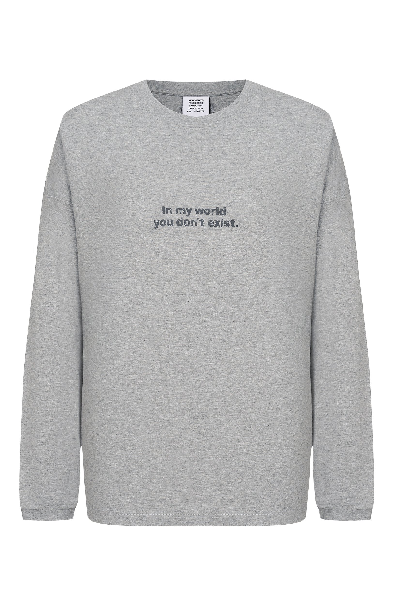 Хлопковый лонгслив VETEMENTS серого цвета по цене 89250 руб., арт. MH27LS265G, фото 1 Хлопковый лонгслив VETEMENTS, арт. MH27LS265G, фото 1