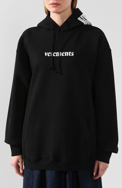 Хлопковое худи VETEMENTS черного цвета по цене 49350 руб., арт. SS20TR311 1620/W/BLACK, фото 3 Хлопковое худи VETEMENTS, арт. SS20TR311 1620/W/BLACK, фото 3