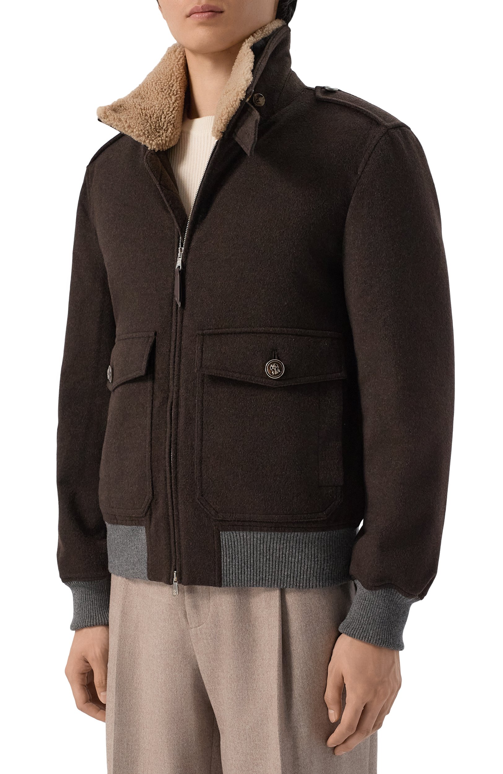 Кашемировый бомбер с воротн иком из овчины BRUNELLO CUCINELLI, арт. MM4006003, фото 3
