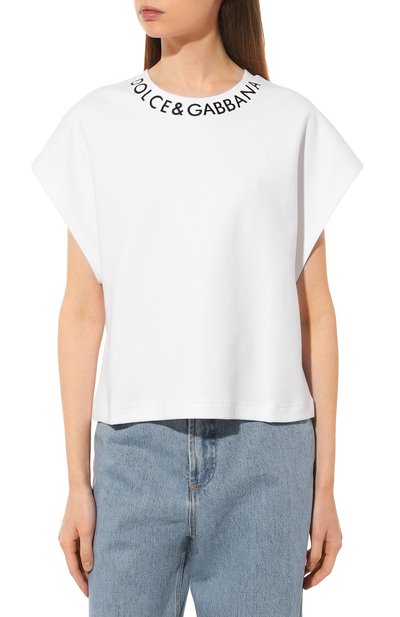 Хлопковая футболка DOLCE & GABBANA белого цвета по цене 56700 руб., арт. F8Q56Z/G7I1N, фото 3 Хлопковая футболка DOLCE & GABBANA, арт. F8Q56Z/G7I1N, фото 3