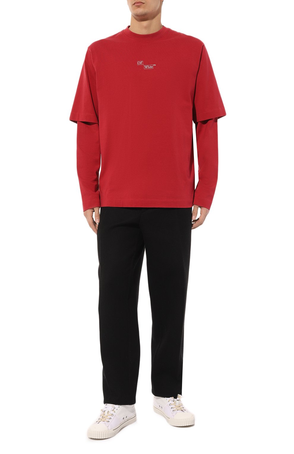 Хлопковый лонгслив OFF-WHITE красного цвета по цене 43950 руб., арт. 0MAB087F23JER001, фото 2 Хлопковый лонгслив OFF-WHITE, арт. 0MAB087F23JER001, фото 2