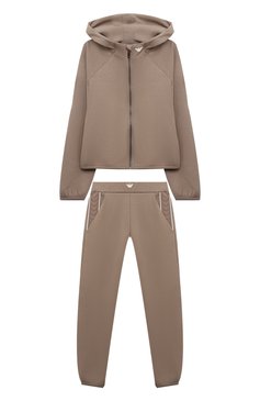 Детская комплект из толстовки и брюк EMPORIO ARMANI бежевого цвета, арт. 6D3V01/1JHSZ | Фото 1 (Рукава: Длинные; Материал внешний: Хлопок; Девочки Кросс-КТ: Костюмы-спорт; Ростовка одежда: 6 лет | 116 см, 10 - 11 лет | 140 - 146см, 7 лет | 122 см, 8 лет | 128 см, 13 - 15 лет | 158 см, 16 лет | 164 см, 4 года | 104 см, 5 лет | 110 см)