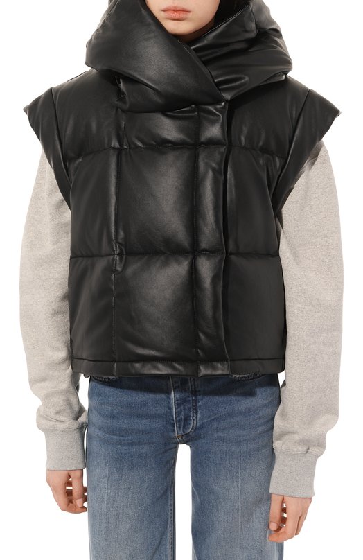Пуховый жилет из экокожи GOEN.J Чёрный, фото 3