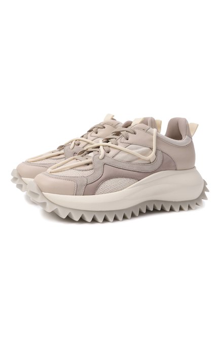 Женские комбинированные кроссовки running double laces VIC MATIE бежевого цвета, арт. 1G3202D_D22BQFTF68 | Фото 1 (Драгоценные камни: Проставлено; Материал внутренний: Текстиль; Материал сплава: Проставлено; Материал внешний: Натуральная кожа, Текстиль; Подошва: Платформа)