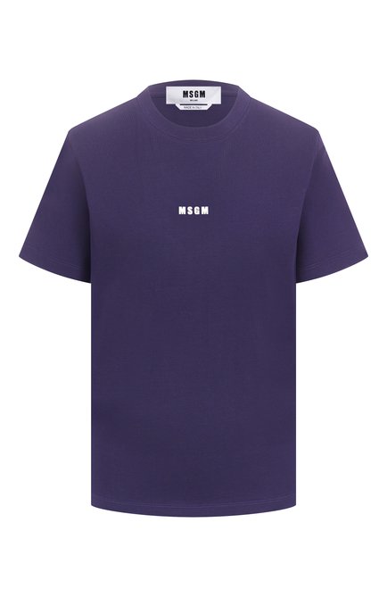 Женская хлопковая футболка MSGM темно-синего цвета, арт. 3841MDM500/257002 | Фото 1 (Длина (для топов): Стандартные; Материал внешний: Хлопок; Драгоценные камни: Проставлено; Рукава: Короткие; Материал сплава: Проставлено)