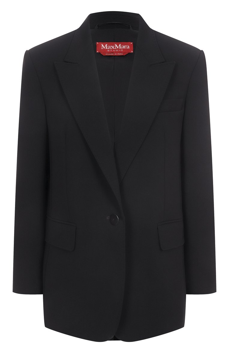 Женский жакет MAX MARA STUDIO черн�ого цвета, арт. FURETT0 | Фото 1 (Рукава: Длинные; Материал внешний: Синтетический материал; Женское Кросс-КТ: Жакет-одежда; 1-2-бортные: Однобортные; Стили: Классический; Длина (для топов): Удлиненные; Автоматизация ТО: Проставлено; Автоматизация состава: Проставлено; Материал подклада: Синтетический материал)