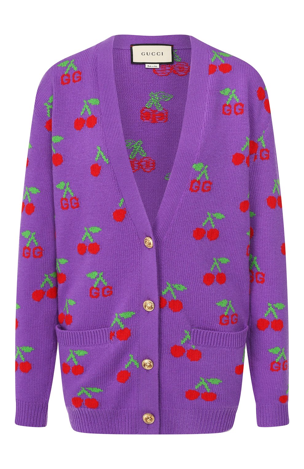 Шерстяной кардиган GUCCI фиолетового цвета по цене 285120 руб., арт. 579932/XKAWB, фото 1 Шерстяной кардиган GUCCI, арт. 579932/XKAWB, фото 1