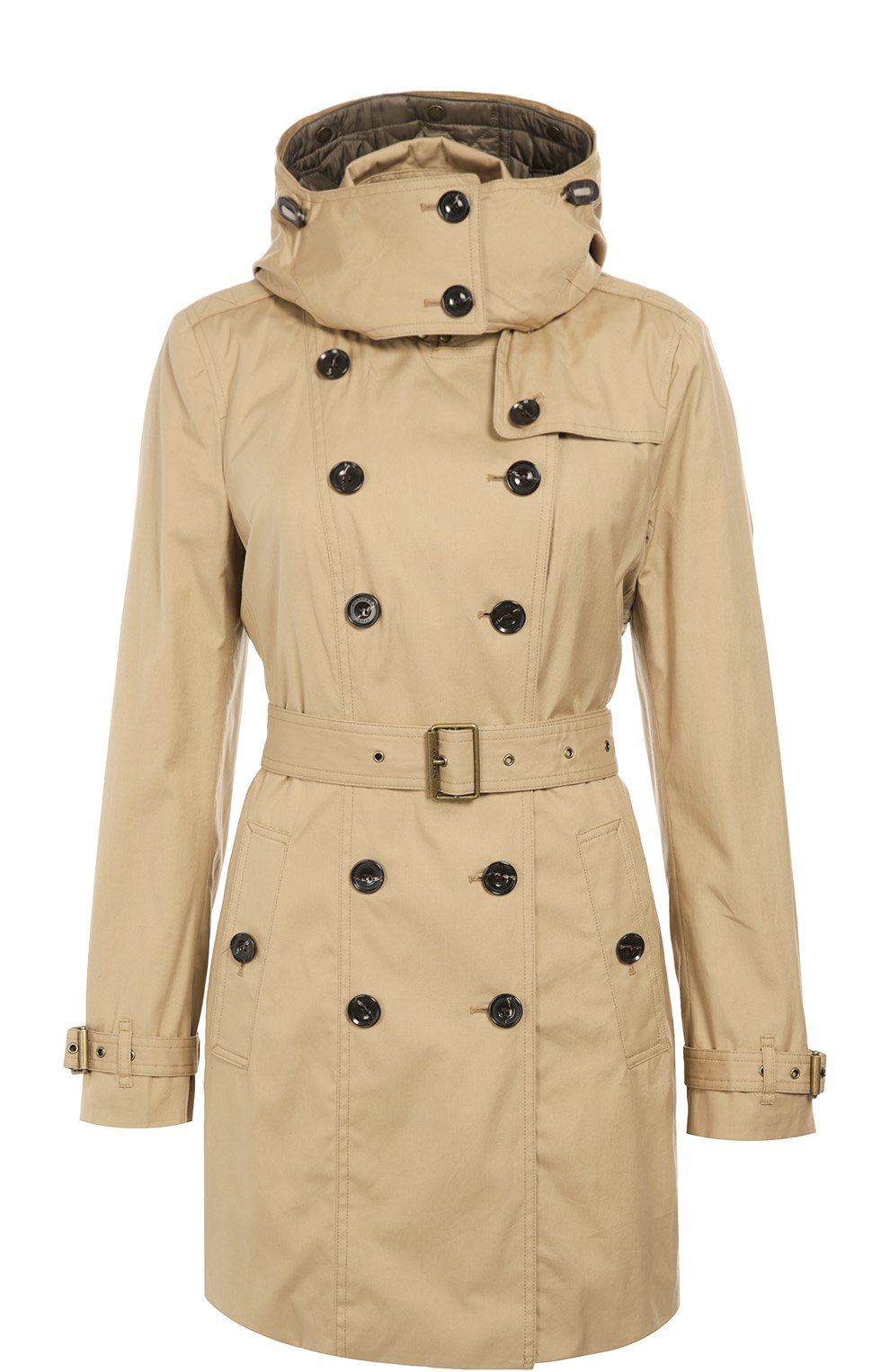 Утепленное двубортное пальто с поясом и капюшоном BURBERRY, арт. 3964034, фото 1