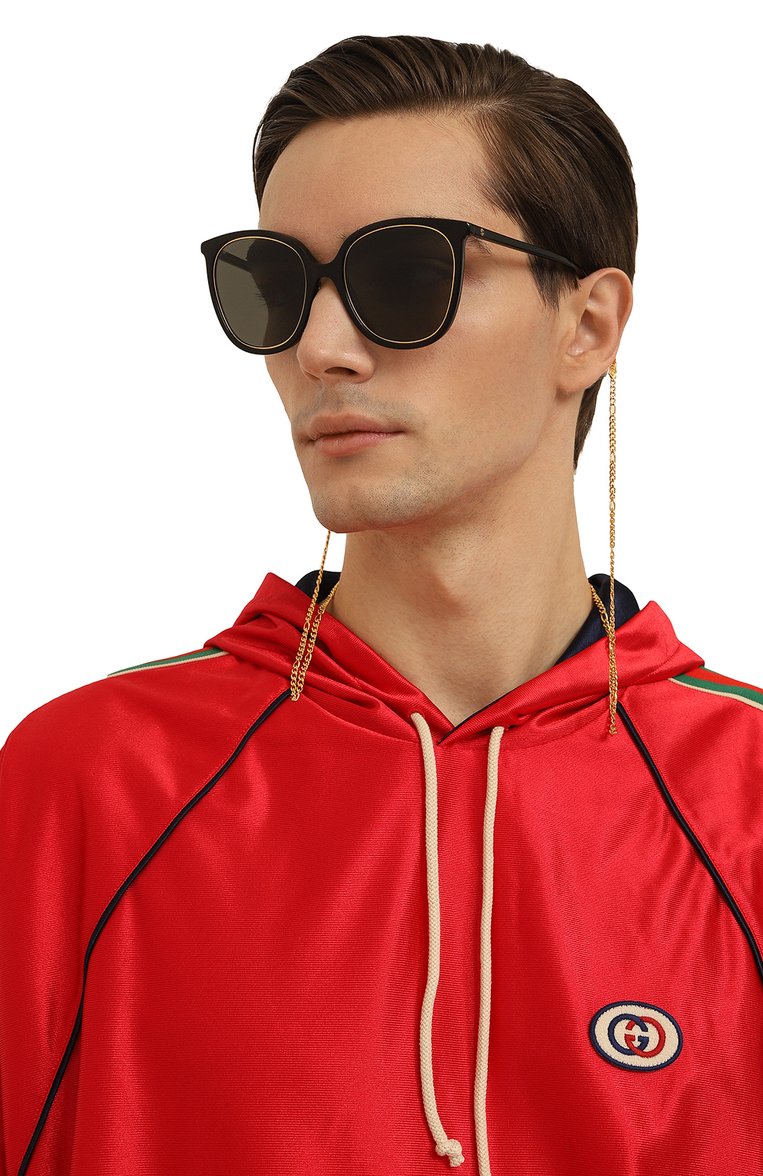Женские солнцезащитные очки GUCCI черного цвета, арт. 691290 J0741 | Фото 4 (Кросс-КТ: С/з-унисекс; Материал: Пластик; Тип очков: С/з; Нос: Не проставлено; Региональные ограничения белый список (Axapta Mercury): Не проставлено; Оптика Гендер: оптика-унисекс; Очки форма: Круглые)
