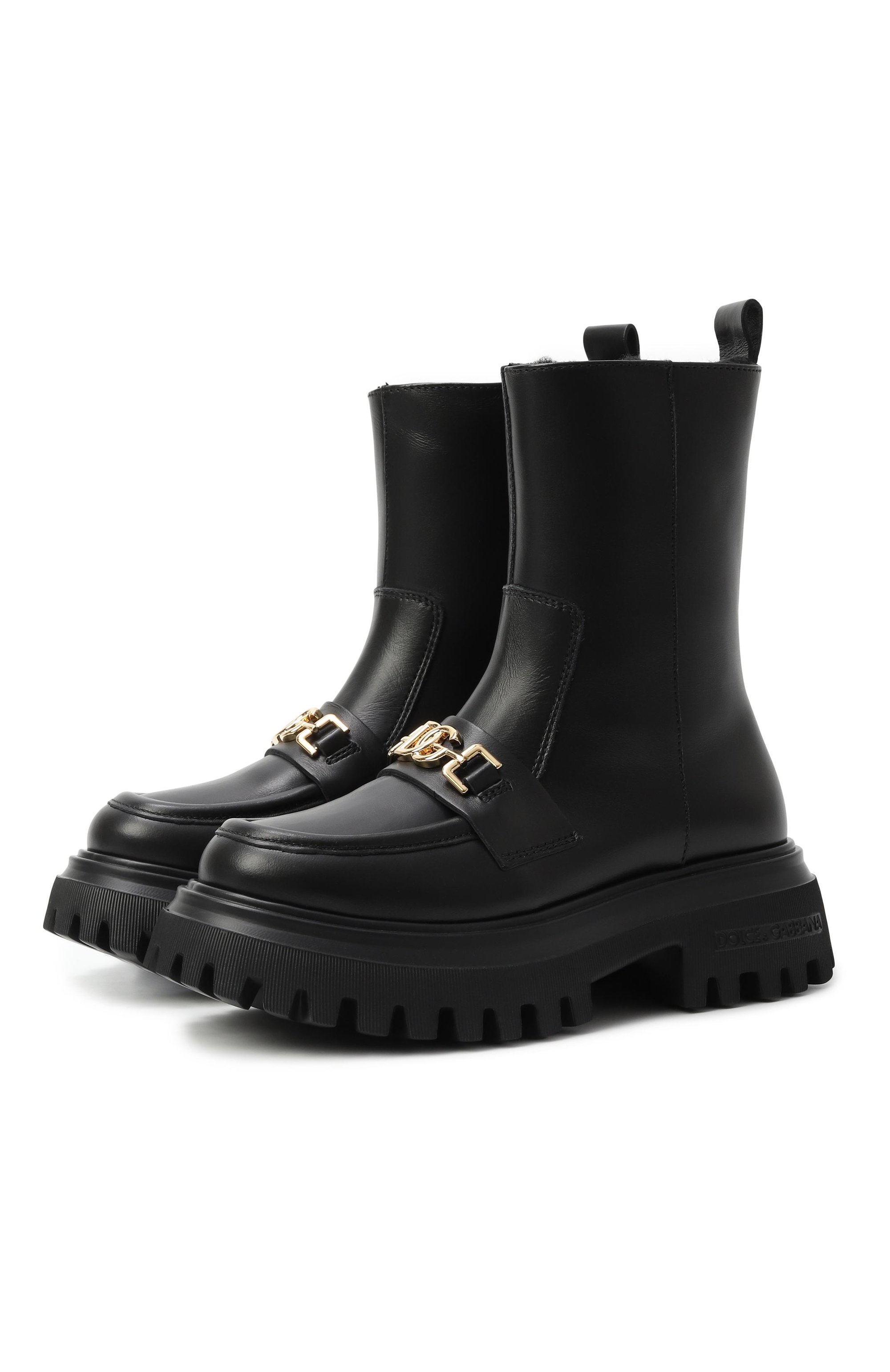 Кожаные ботинки DOLCE & GABBANA черного цвета по цене 79950 руб., арт. D11328/A0227, фото 1 Кожаные ботинки DOLCE & GABBANA, арт. D11328/A0227, фото 1