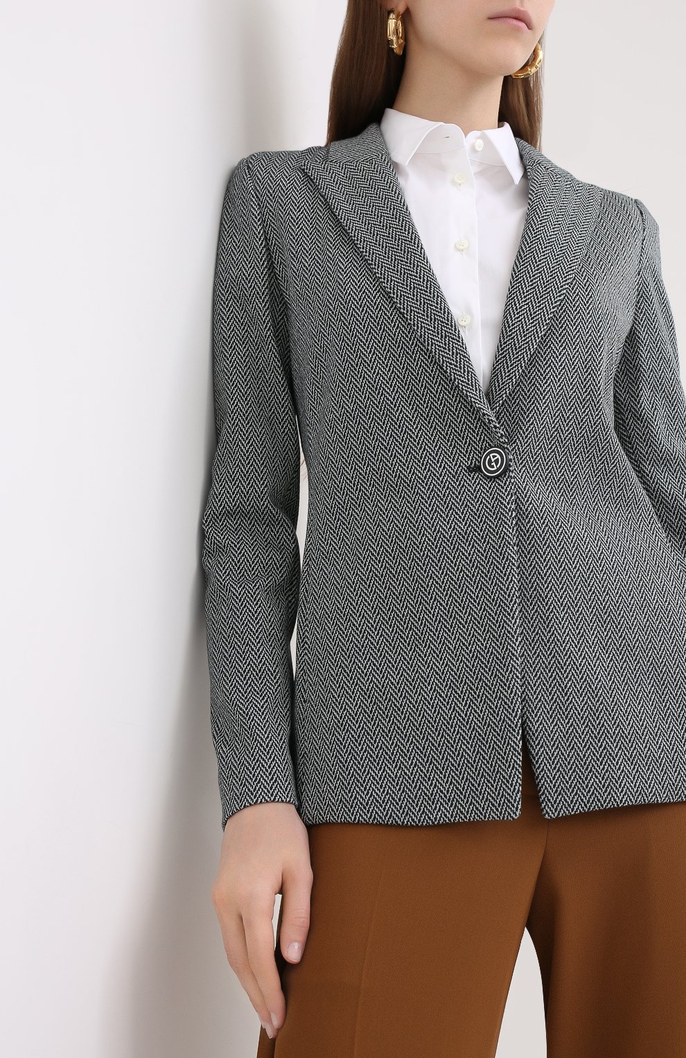 Жакет из вискозы GIORGIO ARMANI серого цвета по цене 135500 руб., арт. 6HAG74/AJLVZ, фото 3 Жакет из вискозы GIORGIO ARMANI, арт. 6HAG74/AJLVZ, фото 3