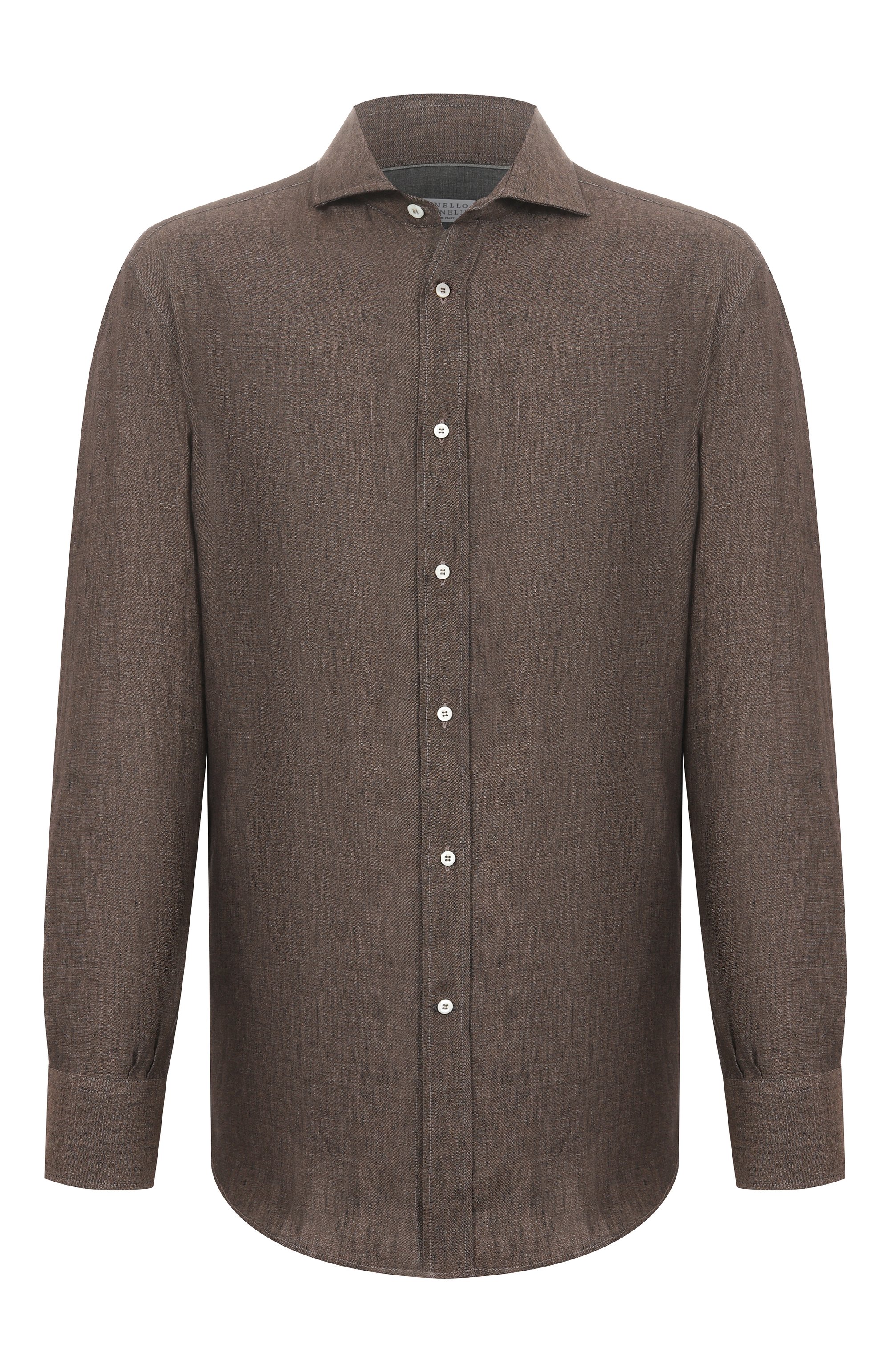 Льняная рубашка BRUNELLO CUCINELLI темно-коричневого цвета по цене 74600 руб., арт. MM6950028, фото 1 Льняная рубашка BRUNELLO CUCINELLI, арт. MM6950028, фото 1