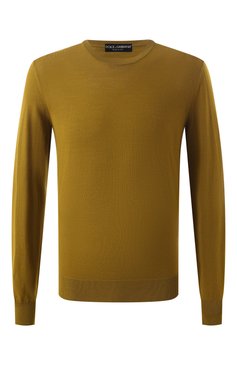 Мужской шерстяной джемпер DOLCE & GABBANA хаки цвета, арт. GXX02T/JCVZS | Фото 1 (Драгоценные камни: Проставлено; Длина (для топов): Стандартные; Материал внешний: Шерсть; Рукава: Длинные; Материал сплава: Проставлено; Принт: Без принта; Стили: Кэжуэл; Вырез: Круглый; Мужское Кросс-КТ: Джемперы)