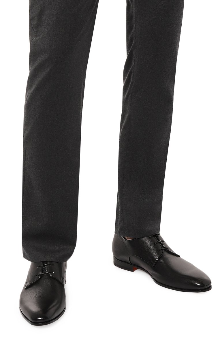 Мужские кожаные дерби SANTONI черного цвета, арт. MCLG16204SA3BSJ9 | Фото 3 (Материал внутренний: Натуральная кожа; Материал сплава: Проставлено; Нос: Не проставлено; Стили: Класси�ческий)