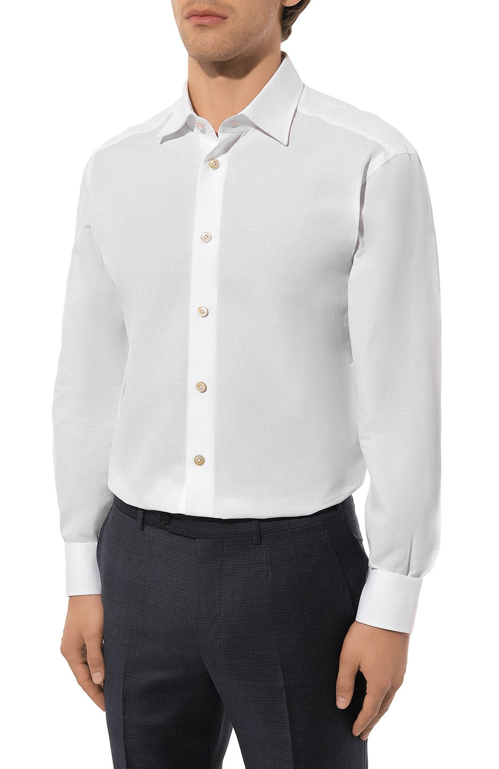 Сорочка из хлопка и льна KITON белого цвета по цене 87550 руб., арт. UCIH06609, фото 4 Сорочка из хлопка и льна KITON, арт. UCIH06609, фото 4