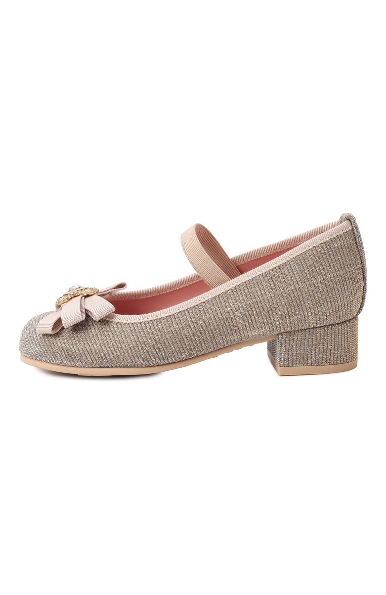 Детские туфли PRETTY BALLERINAS золотого цвета, арт. 50766 | Фото 2 (Материал внутренний: Натуральная кожа, Резина; Материал сплава: Проставлено; Материал внешний: Текстиль)