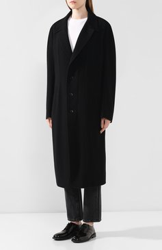 Женское шерстное пальто YOHJI YAMAMOTO черного цвета, арт. YJ-J06-128 | Фото 3 (Рукава от горловины: Длинные; Материал внешний: Шерсть; Рукава: Длинные; Материал сплава: Проставлено, Проверено; Длина (верхняя одежда): Длинные; 1-2-бортные: Однобортные; Статус проверки: Проверено, Проверена категория; Драгоценные камни: Проставлено; Материал подклада: Купро)