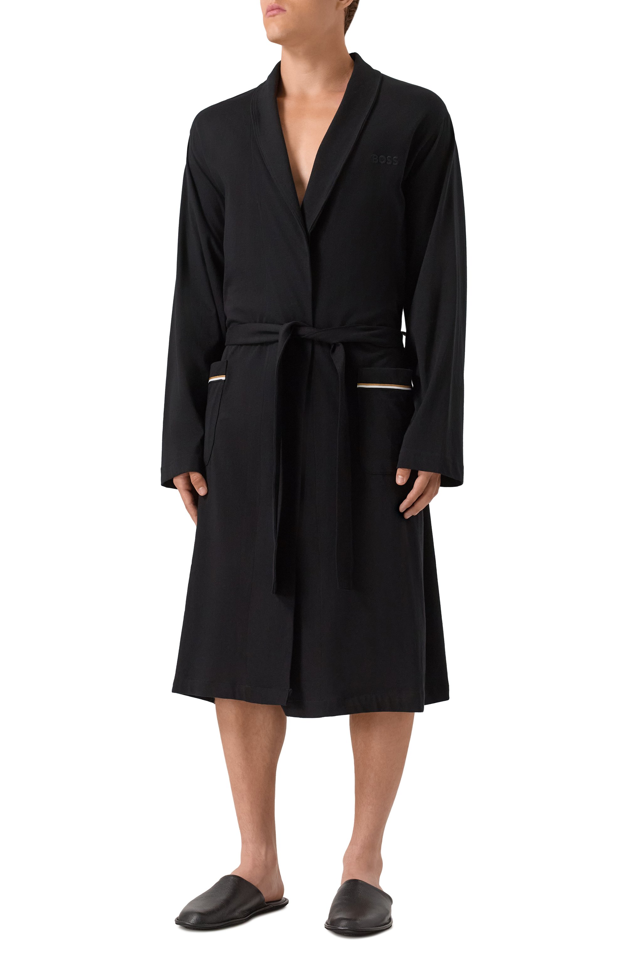 Хлопковый халат BOSS черного цвета по цене 17950 руб., арт. 50545943, фото 2 Хлопковый халат BOSS, арт. 50545943, фото 2