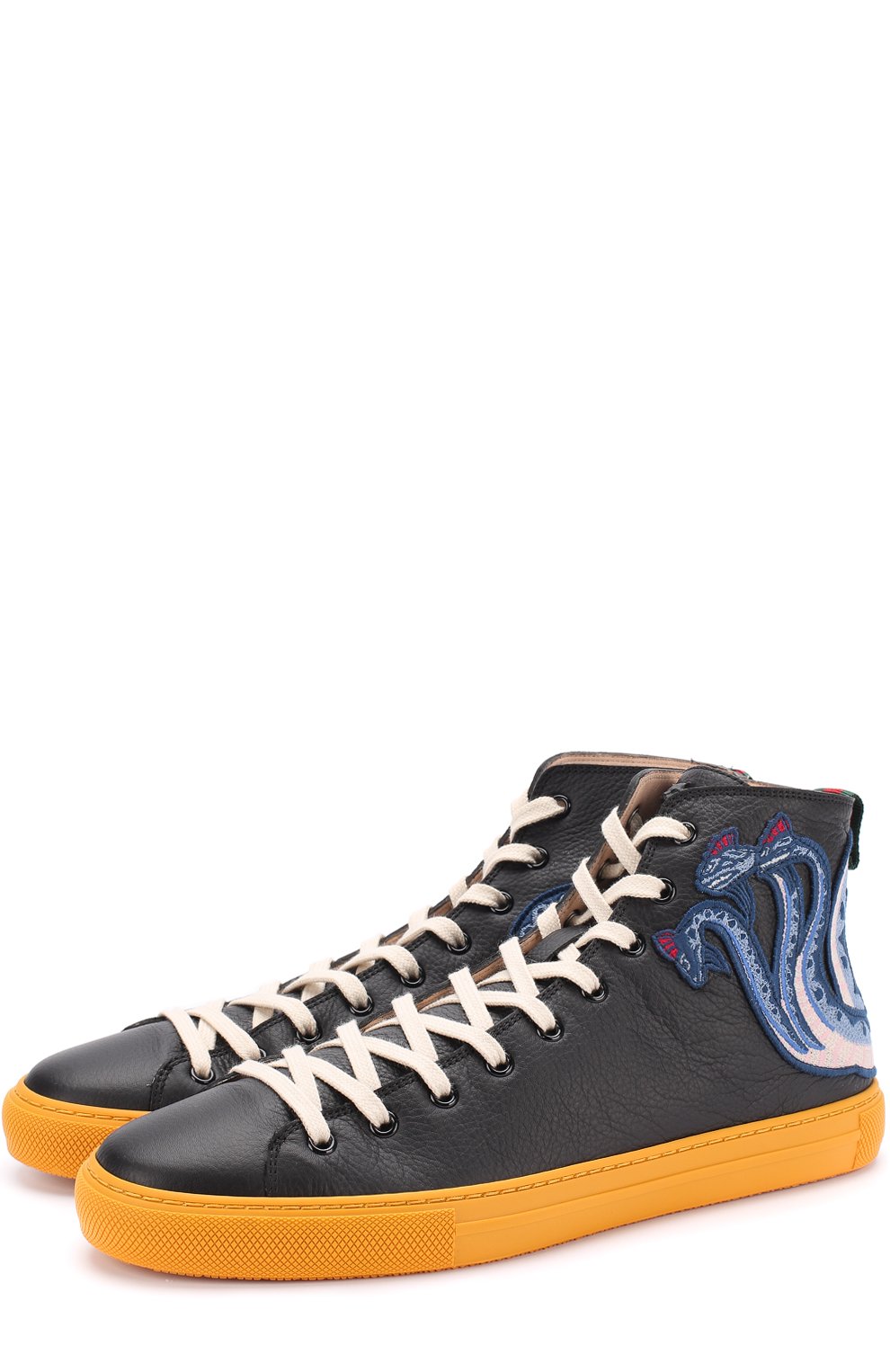 Высокие кожаные кеды с контрастной отделкой GUCCI, арт. 459287/BX0A0, фото 1