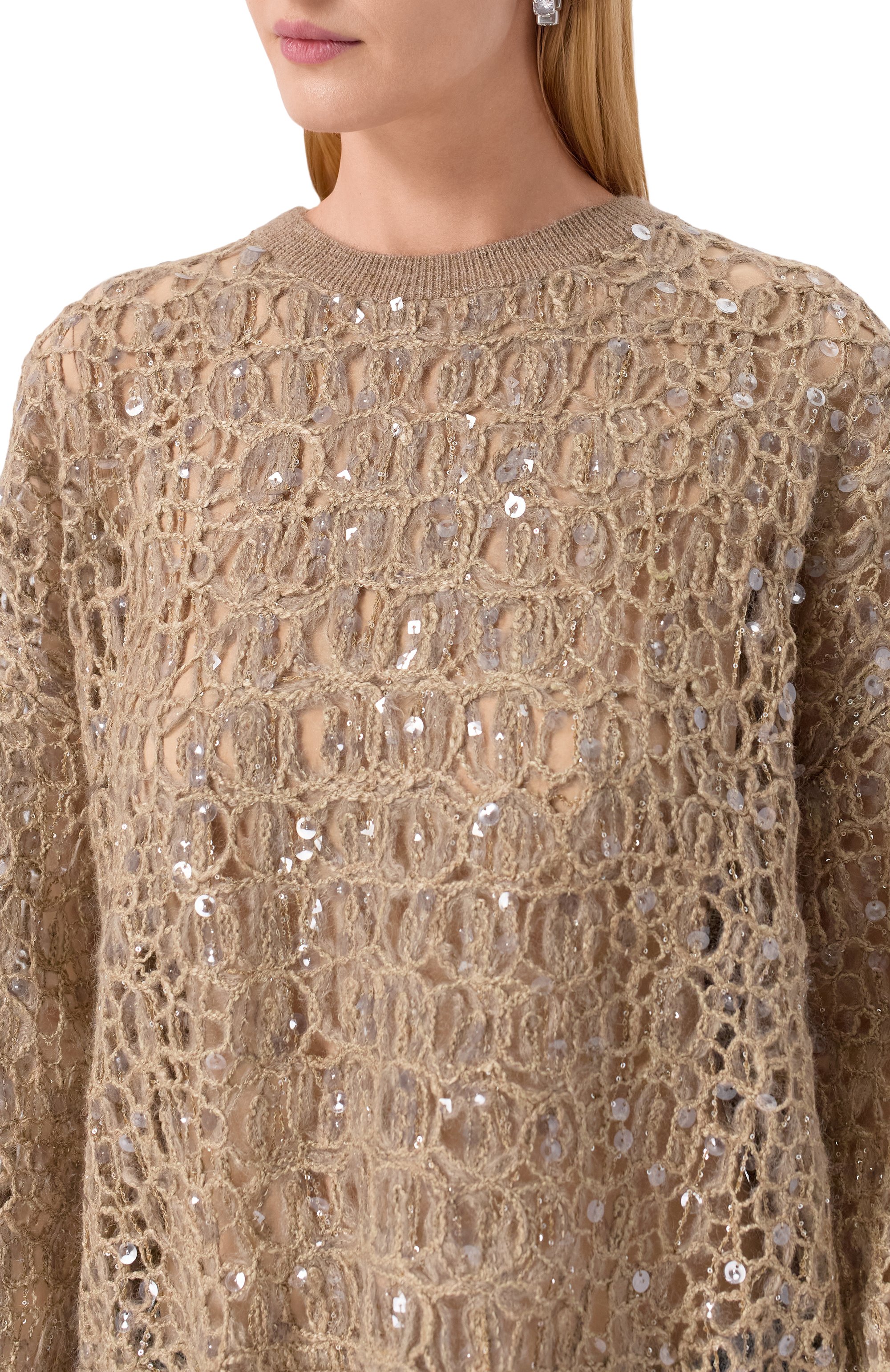 Свитер с отделкой пайетками BRUNELLO CUCINELLI, арт. MRCR18900P, фото 5