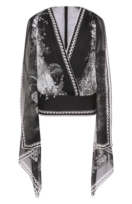 Женский шелковый топ ELIE SAAB черно-белого цвета, арт. T0137 | Фото 1 (Драгоценные камни: Проставлено; Материал подклада: Шелк; Длина (для топов): Стандартные; Материал внешний: Шелк; Материал сплава: Проставлено)