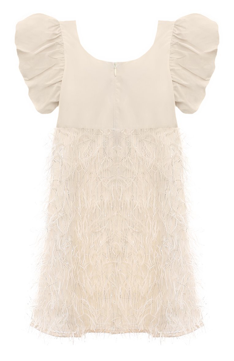 Детское платье BLUMARINE молочного цвета, арт. IA4058T3800 | Фото 2 (Драгоценные камни: Проставлено; Материал сплава: Проставлено; Рукава: Короткие; Материал внешний: Синтетический материал; Материал подклада: Вискоза; Девочки Кросс-КТ: Платье-одежда; Случай: Вечерний; Ростовка одежда: 6 лет | 116 см, 8 лет | 128 см, 10 - 11 лет | 140 - 146см, 12 лет | 152 см, 16 лет | 164 см)