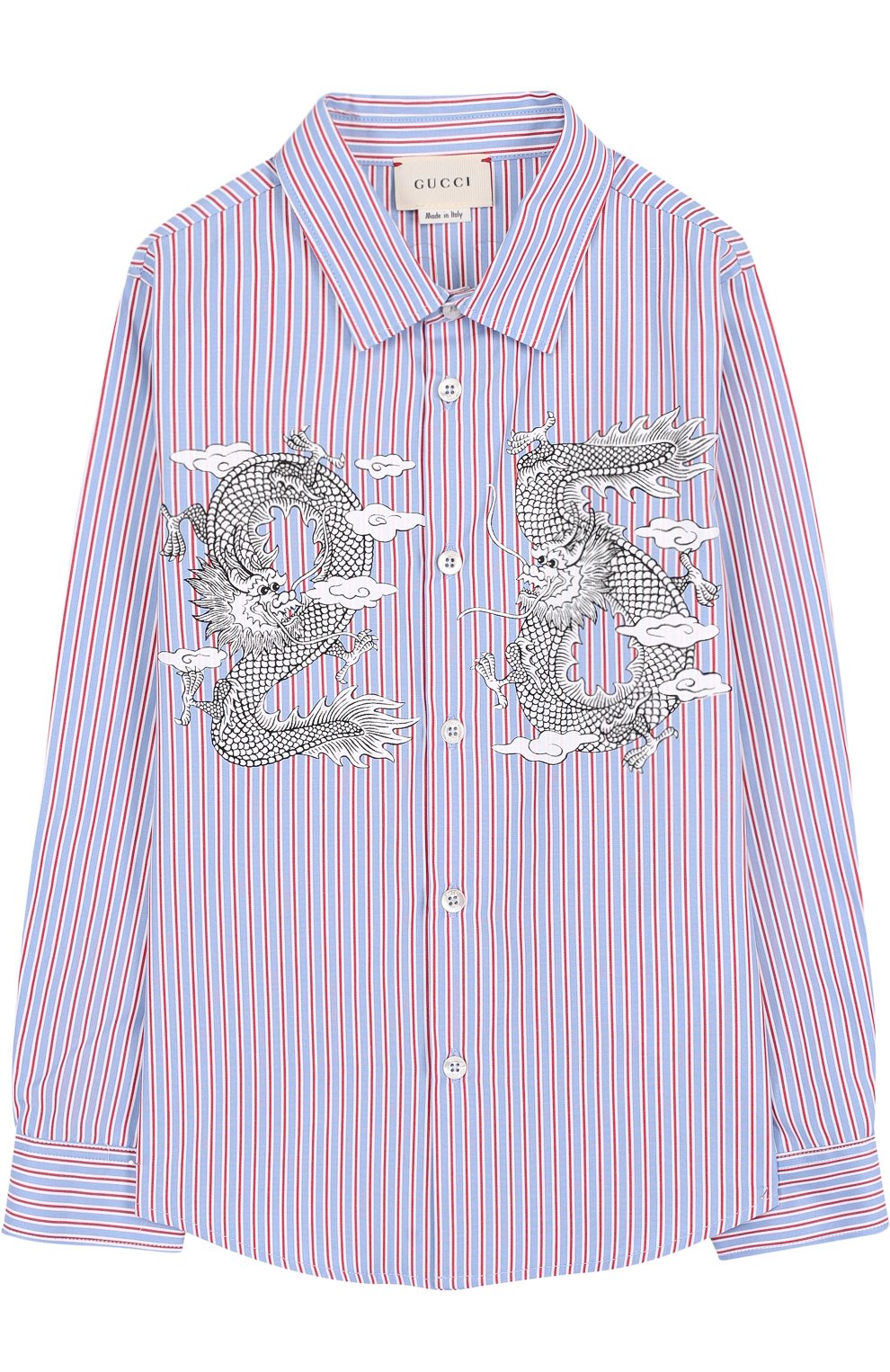 Хлопковая рубашка с принтом GUCCI синего цвета по цене 20600 руб., арт. 522750/XBE42, фото 1 Хлопковая рубашка с принтом GUCCI, арт. 522750/XBE42, фото 1