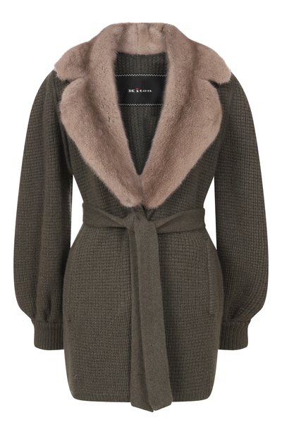 Женский кашемировый кардиган с воротником из норки KITON, арт. D62762K0525L