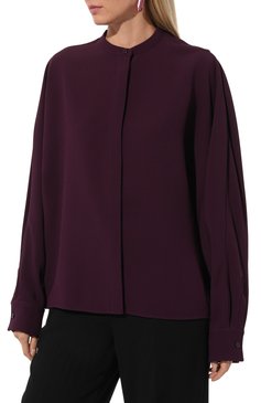 Женская блузка JIL SANDER фиолетового цвета, арт. J02DL0133/J65140 | Фото 3 (Рукава: Длинные; Принт: Без принта; Материал внешний: Синтетический материал, Вискоза; Длина (для топов): Стандартные; Материал сплава: Проставлено; Драгоценные камни: Проставлено; Женское Кросс-КТ: Блуза-одежда; Стили: Кэжуэл)