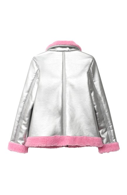 Детская куртка с отделкой из шерсти EMILIO PUCCI серебряного цвета, арт. 9N2021/ND570/10-14 | Фото 2 (Рукава: Длинные; Материал утеплителя: Шерсть; Материал внешний: Синтетический материал; Кросс-КТ: Сезон: демисезон; Ростовка одежда: 10 - 11 лет | 140 - 146см, 12 лет | 152 см, 13 - 15 лет | 158 см)