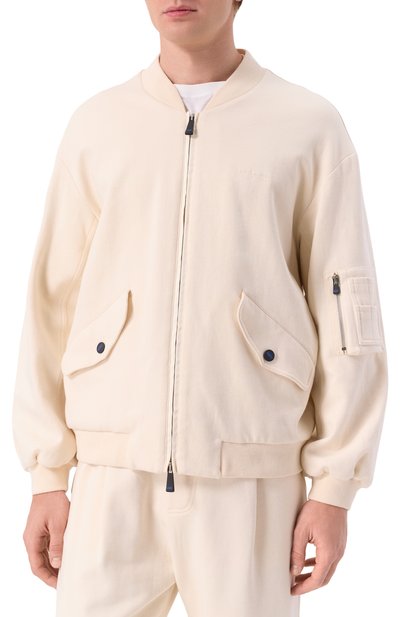 Бомбер из хлопка и шелка KITON кремового цвета по цене 246000 руб., арт. UMM062608, фото 3 Бомбер из хлопка и шелка KITON, арт. UMM062608, фото 3