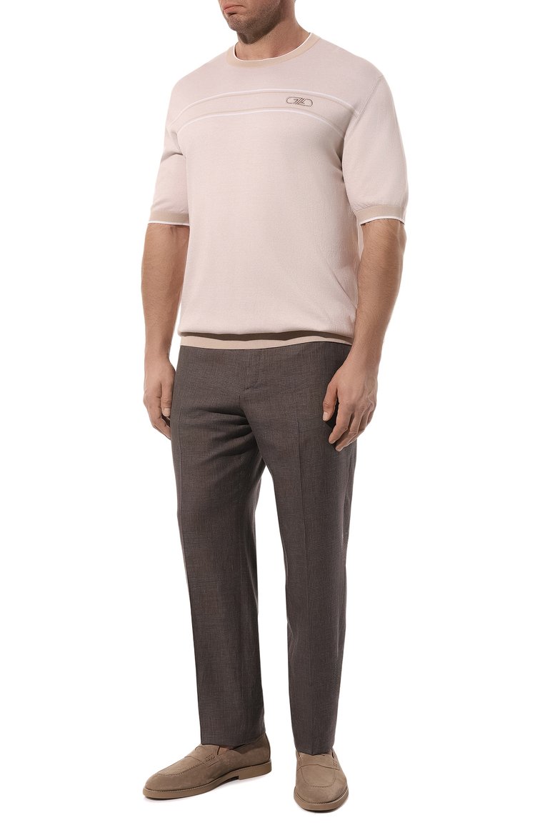 Мужские брюки из шерсти и льна ZEGNA темно-коричневого цвета, арт. 749F09A7/75TB12 | Фото 2 (Материал внешний: Шерсть, Лен; Длина (брюки, джинсы): Стандартные; С�тили: Кэжуэл; Случай: Повседневный)