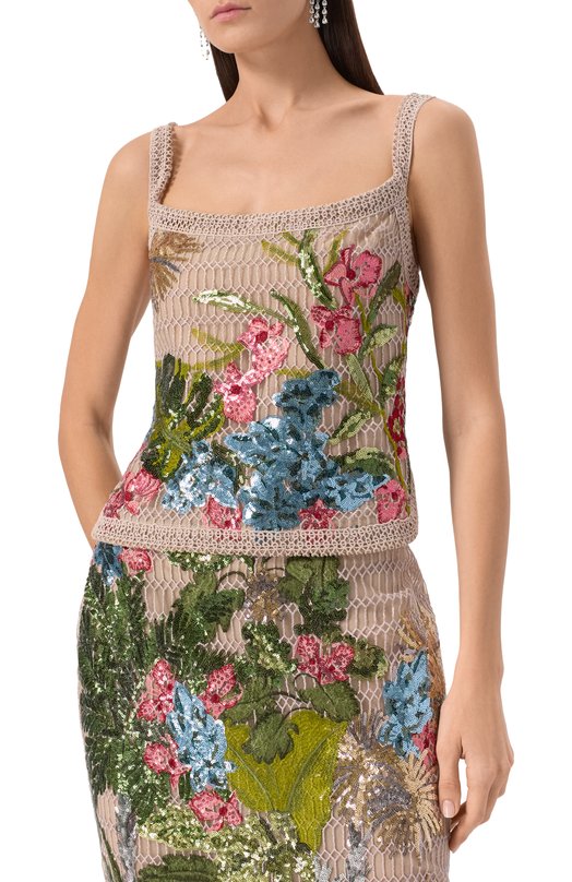 Топ из хлопка и шелка Elie Saab T0184PS25/YA036 Бежевый  T0184PS25/YA036 Фото 3