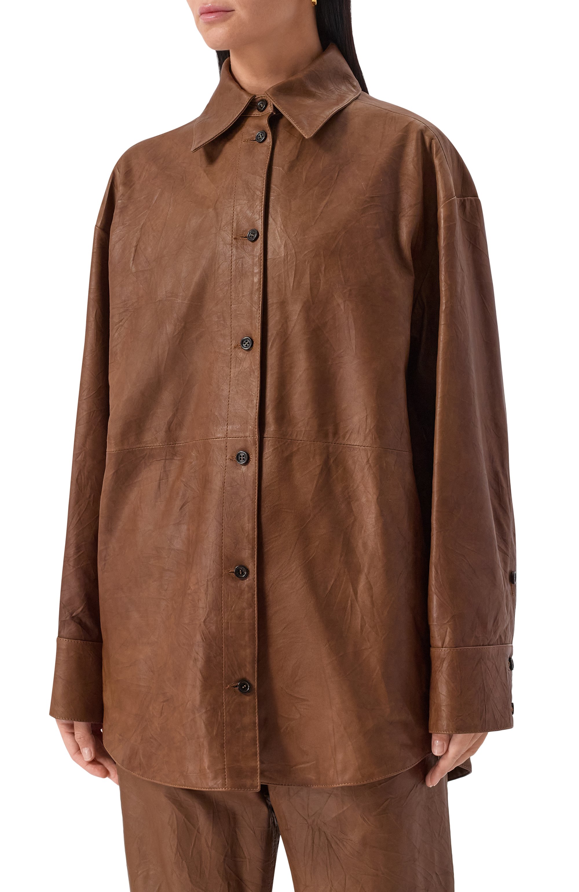 Кожаная рубашка ARMARIUM коричневого цвета по цене 334000 руб., арт. ARMFWSH04/LE09, фото 3 Кожаная рубашка ARMARIUM, арт. ARMFWSH04/LE09, фото 3