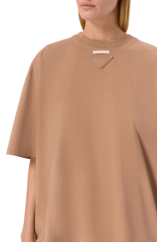 Хлопковая футболка Prada 3558A/12ZB Бежевый  3558A/12ZB Фото 5