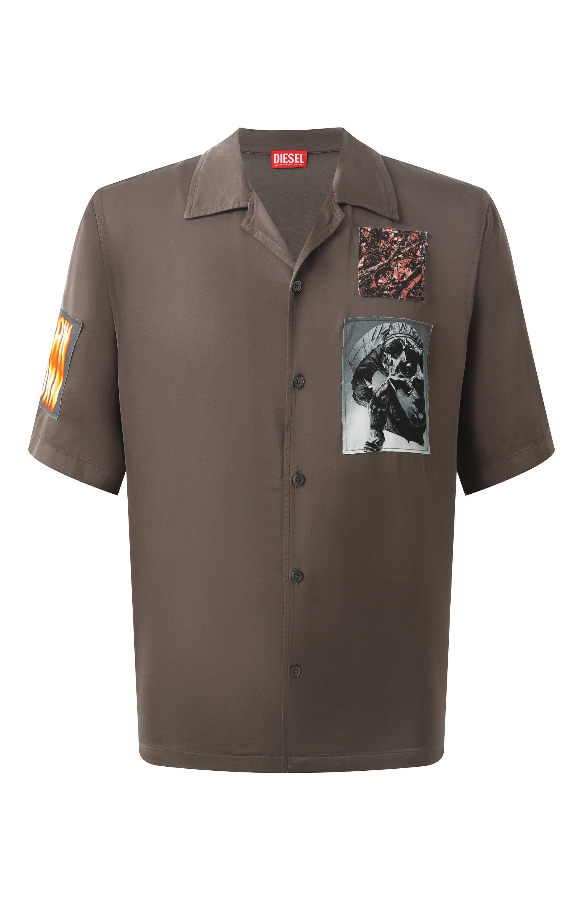 Рубашка из вискозы DIESEL коричневого цвета по цене 35150 руб., арт. A16703/0SLBN, фото 1 Рубашка из вискозы DIESEL, арт. A16703/0SLBN, фото 1