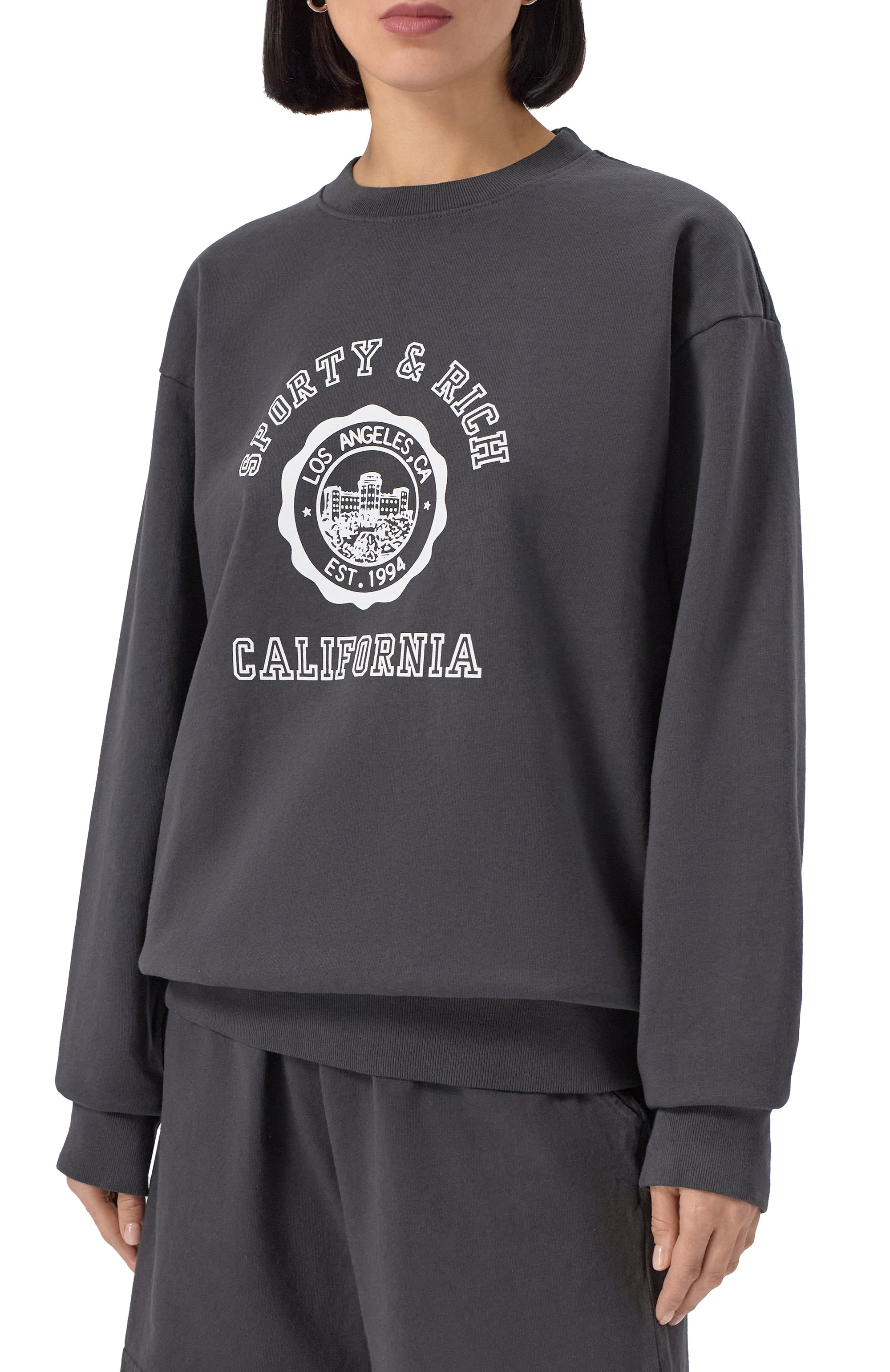 Хлопковый свитшот SPORTY AND RICH темно-серого цвета по цене 23300 руб., арт. ST071622508BA02, фото 3 Хлопковый свитшот SPORTY AND RICH, арт. ST071622508BA02, фото 3