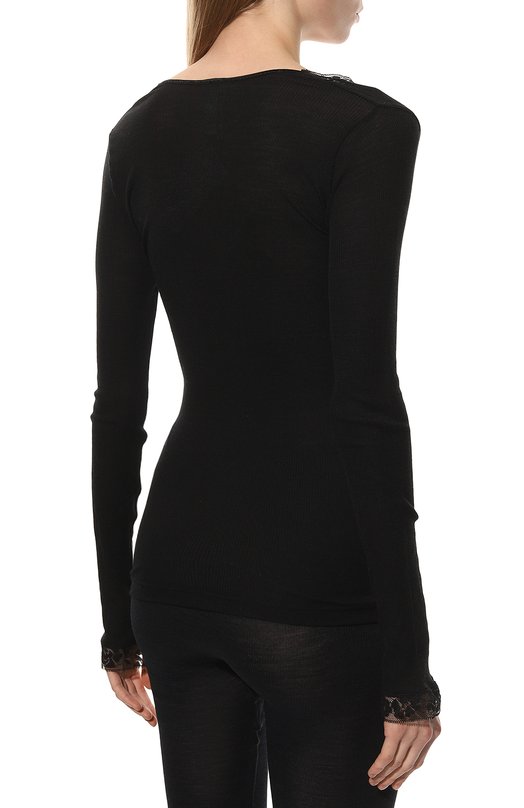 Лонгслив из шерсти и шелка Zimmerli 370-53506 Чёрный  370-53506 Фото 4