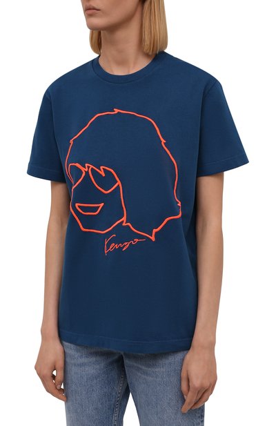 Хлопковая футболка KENZO синего цвета по цене 17400 руб., арт. FB62TS6664SB, фото 3 Хлопковая футболка KENZO, арт. FB62TS6664SB, фото 3
