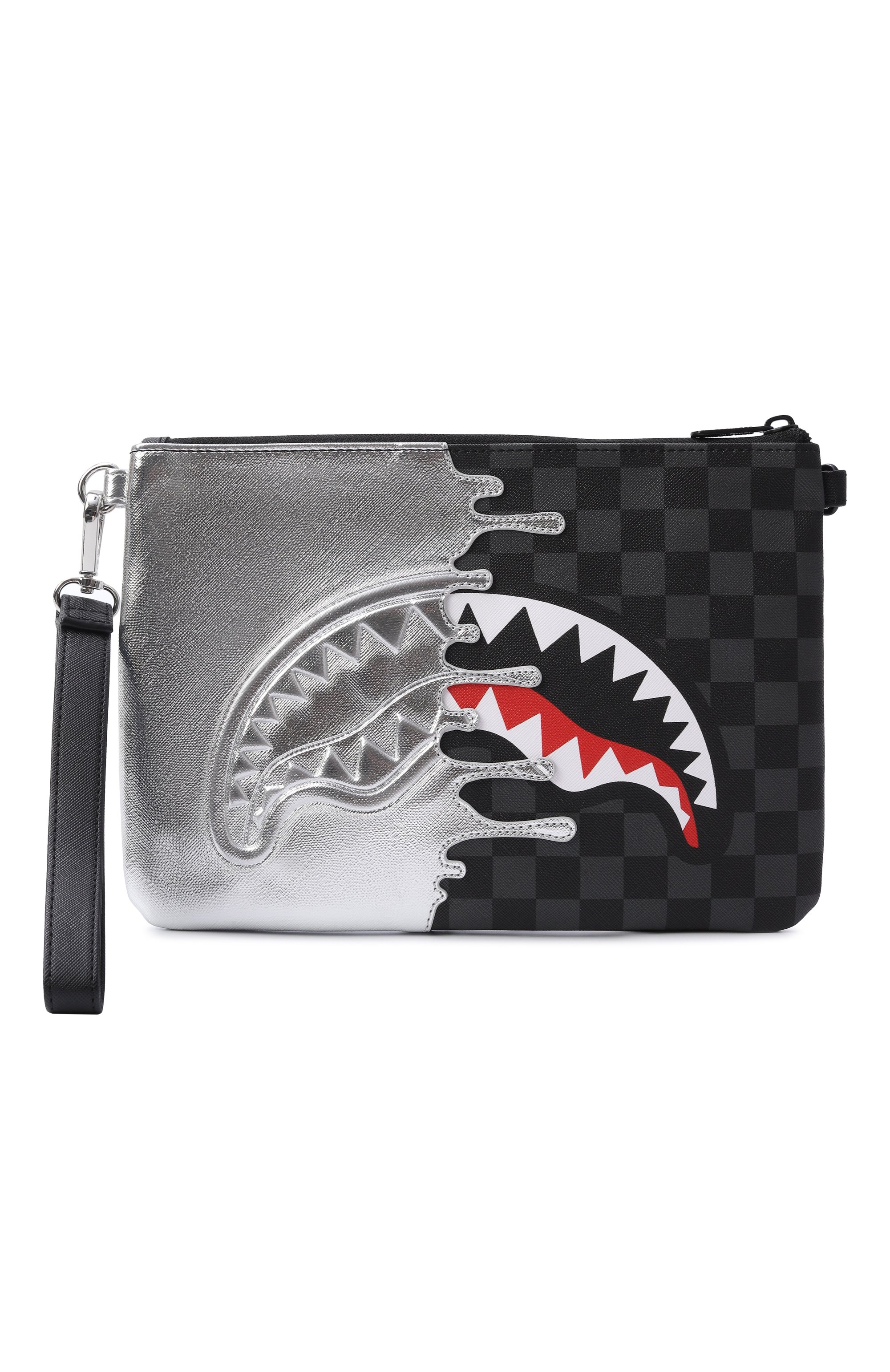 Клатч silver side drip black check SPRAYGROUND серебряного цвета по цене 14800 руб., арт. 910B8929NSZ/SILVER SIDE DRIP BLACK CHECK CR0SSB0DY, фото 1 Клатч silver side drip black check SPRAYGROUND, арт. 910B8929NSZ/SILVER SIDE DRIP BLACK CHECK CR0SSB0DY, фото 1