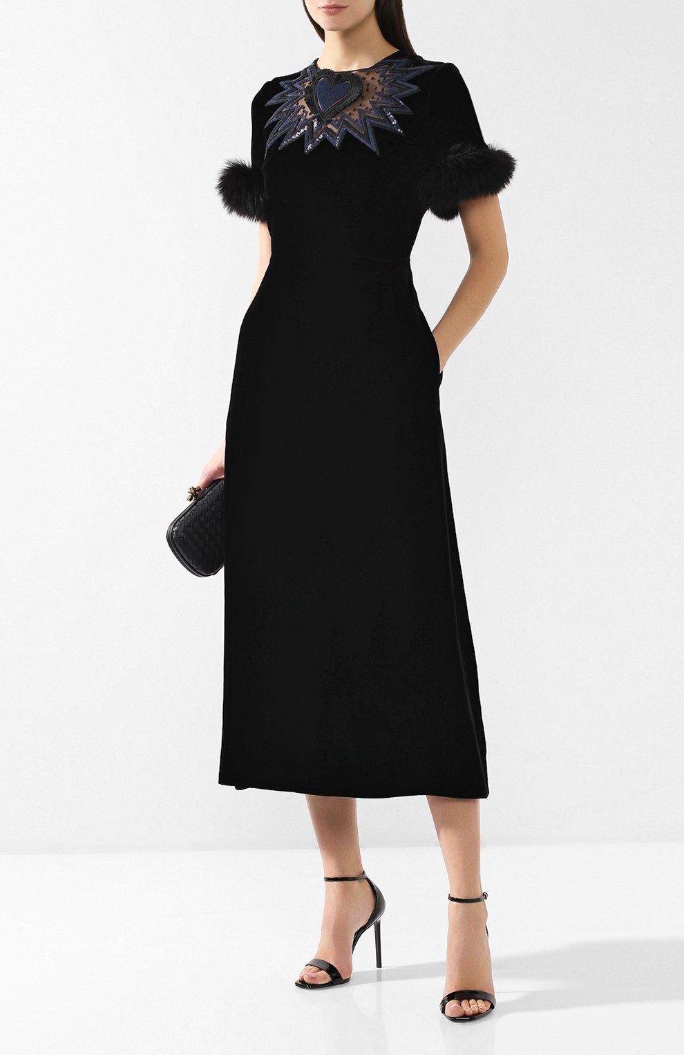 Бархатное платье с меховой отделкой FENDI, арт. FD9653 A3MT, фото 2