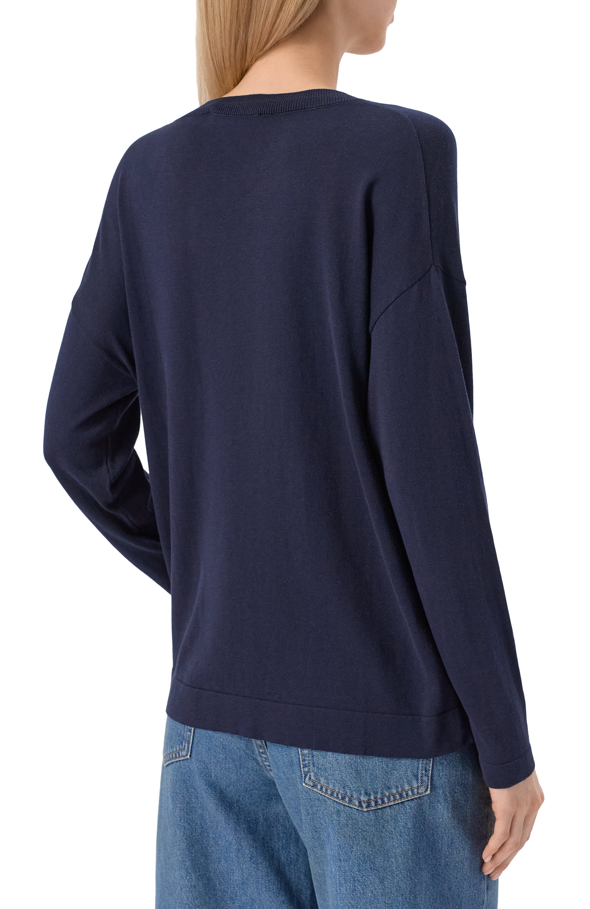 Пуловер из шелка и хлопка WEEKEND MAX MARA темно-синего цвета по цене 27950 руб., арт. RANIA, фото 4 Пуловер из шелка и хлопка WEEKEND MAX MARA, арт. RANIA, фото 4