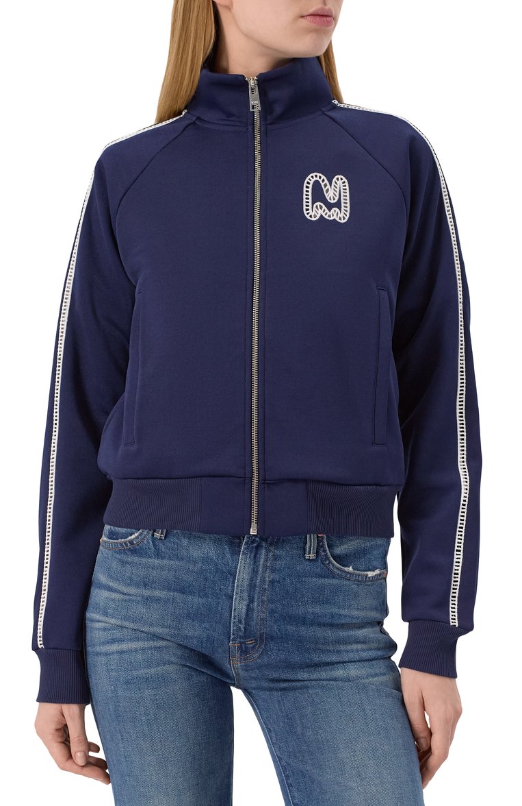 Женский хлопковая толстовка MSGM синего цвета, арт. 3841MDM136/257267 | Фото 3 (Драгоценные камни: Проставлено; Рукава: Длинные; Длина (для топов): Стандартные; Материал сплава: Проставлено; Женское Кросс-КТ: Кардиган-одежда; Стили: Спорт-шик; Материал внешний: Хлопок, Синтетический материал)